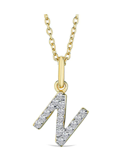 The Diamond Store White Love Letter Initial N Lab Diamond Anhänger Halskette 0,10 Karat 18 Karat vergoldetes Sterlingsilber
