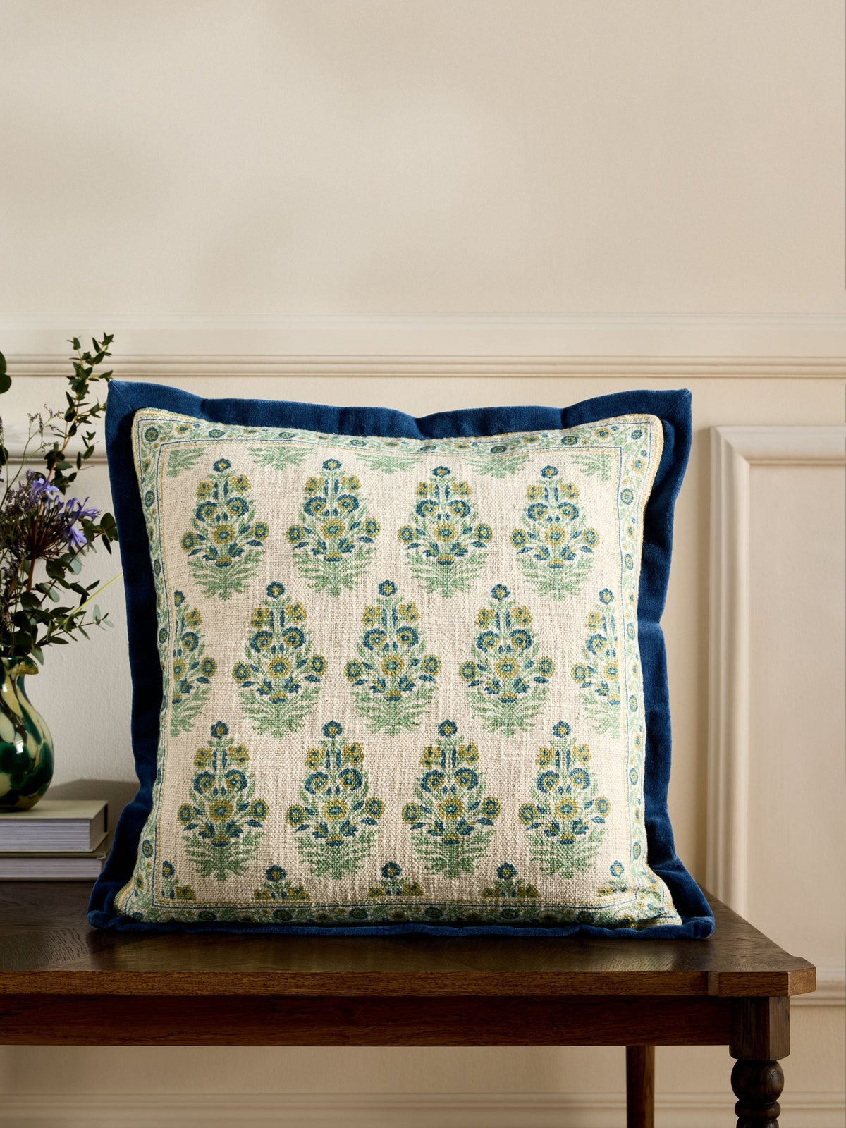 Nina Campbell blue block print cushion 45cm, UK version