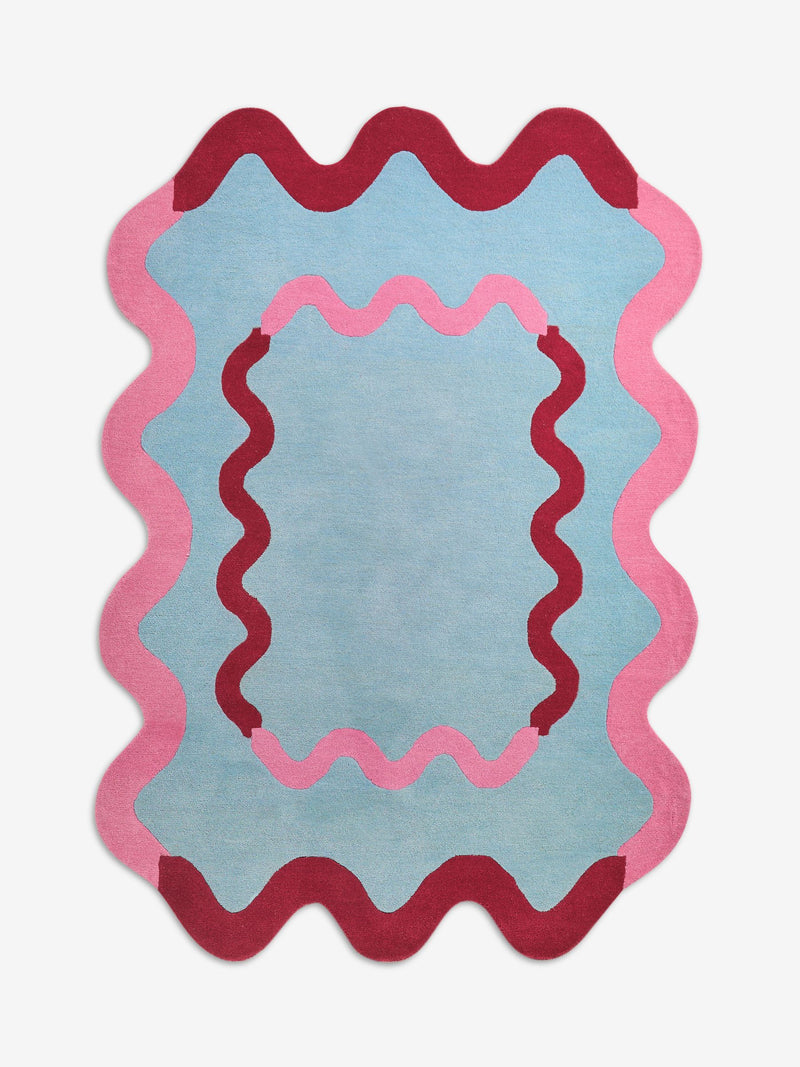 Eleanor Bowmer rug blue wiggle border wool tufted - British product