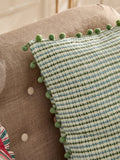 Nina Campbell Green Woven Pom Cushion