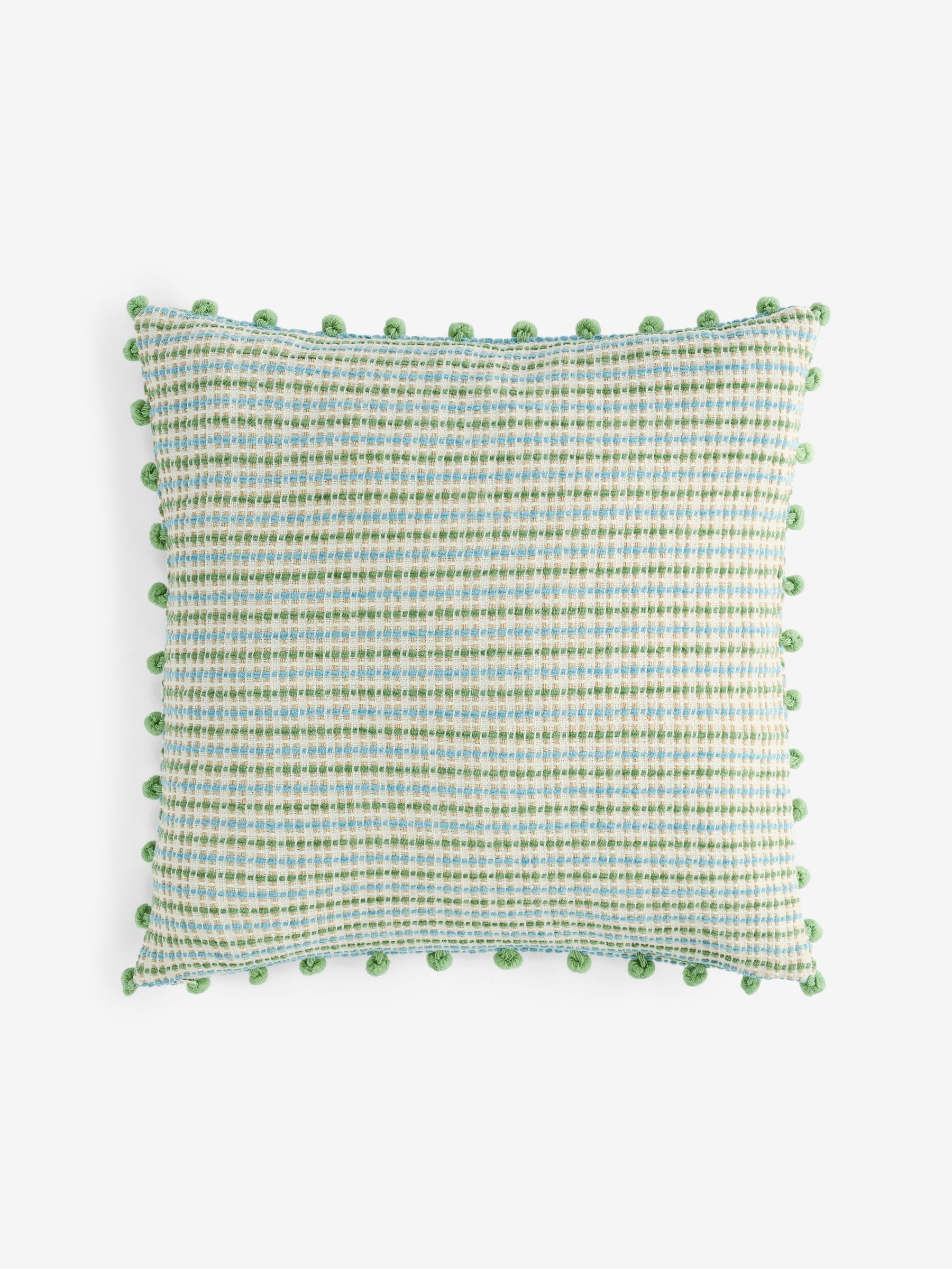 Nina Campbell Green Woven Pom Cushion