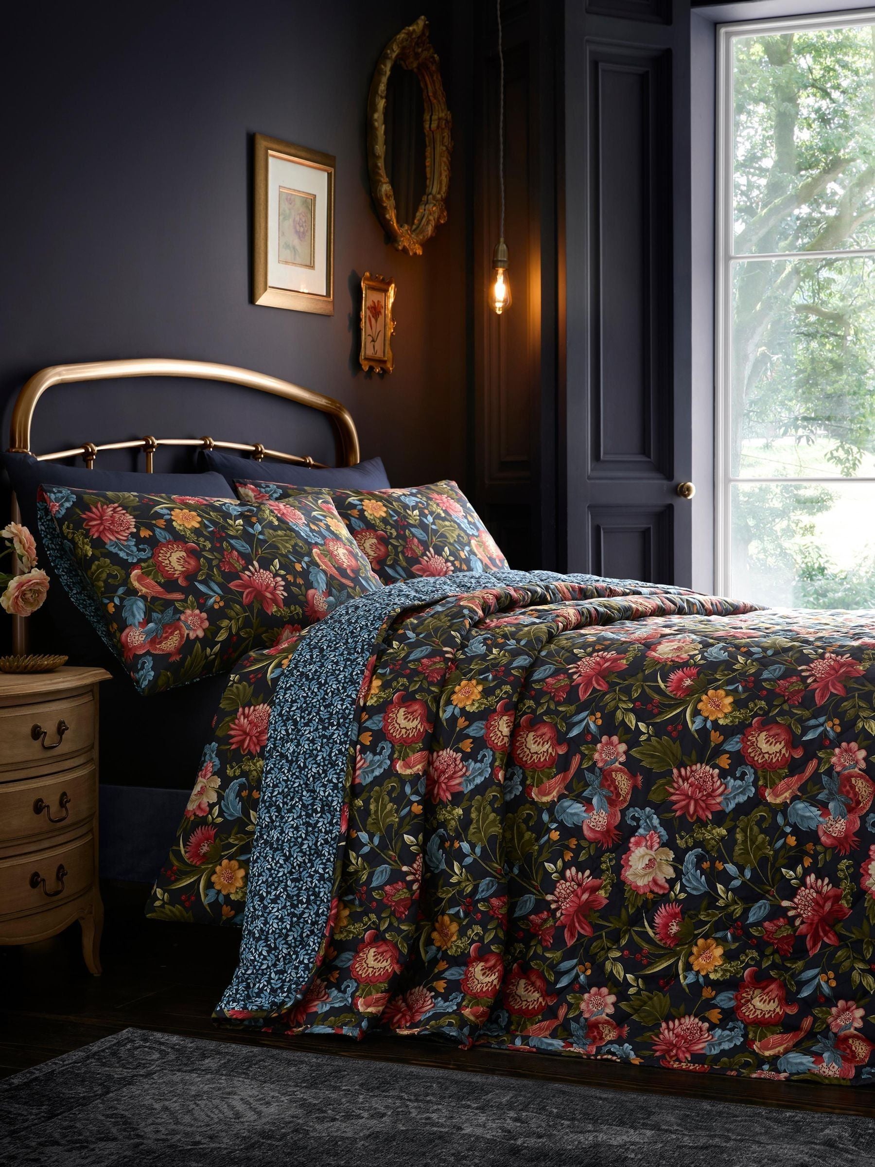 Dreams & Drapes navy bejewelled quilted bedspread - British product