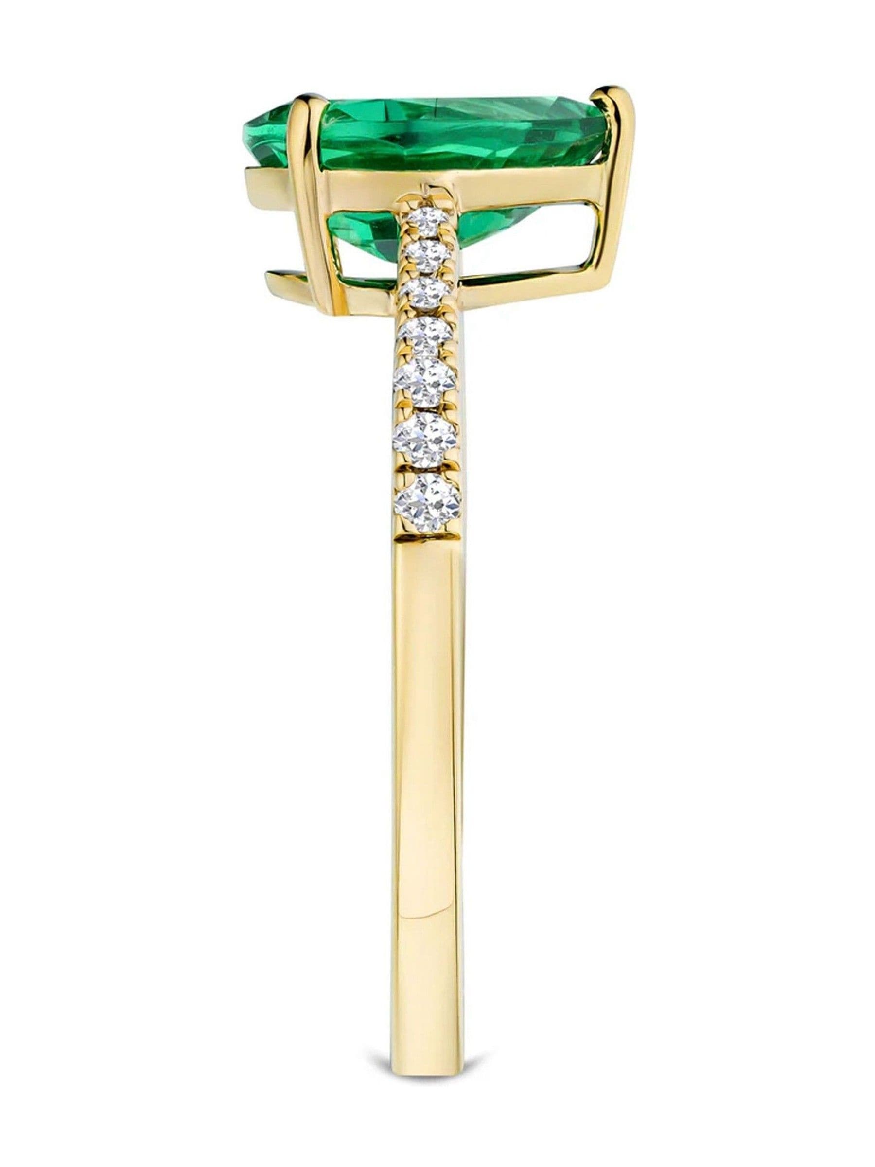 The Diamond Store Astra pear cut lab emerald and diamond ring, imported from the UK