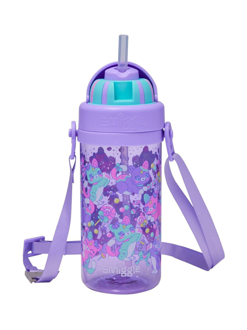 Smiggle Purple Adventurous Teeny Tiny Plastic Drink Bottle With Strap 400Ml