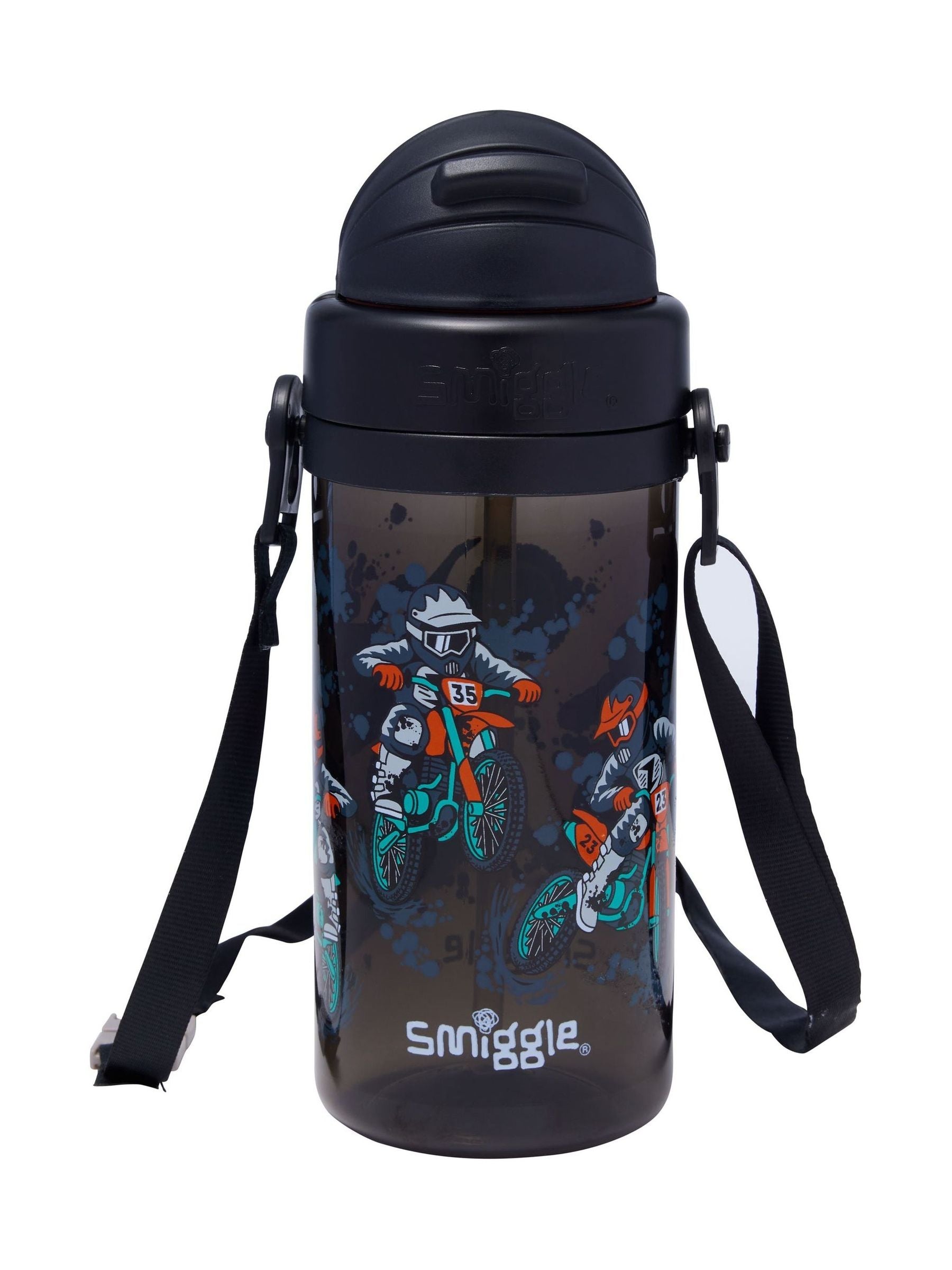 Smiggle Black Adventurous Teeny Tiny Plastic Drink Bottle With Strap 400Ml