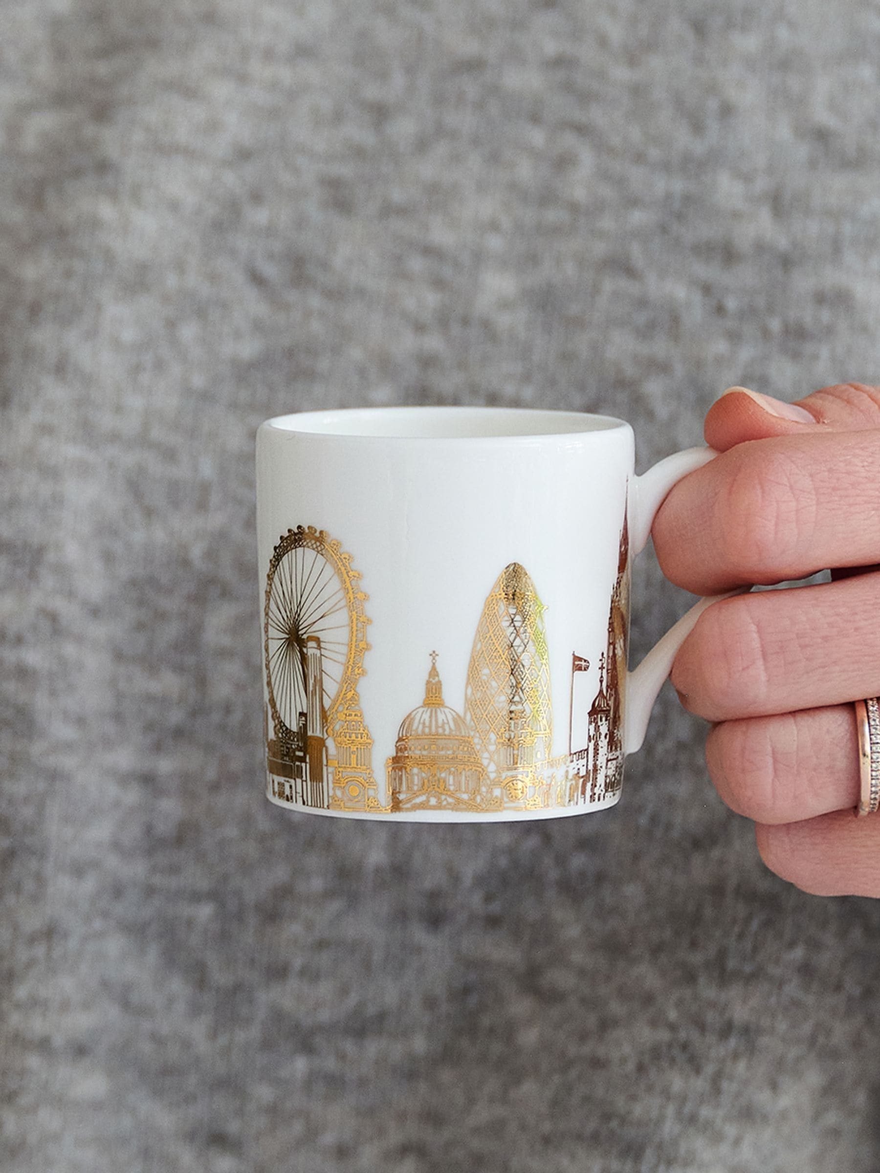 Victoria Eggs Set of 2 Gold and Black London Rooftops Espresso Cups
