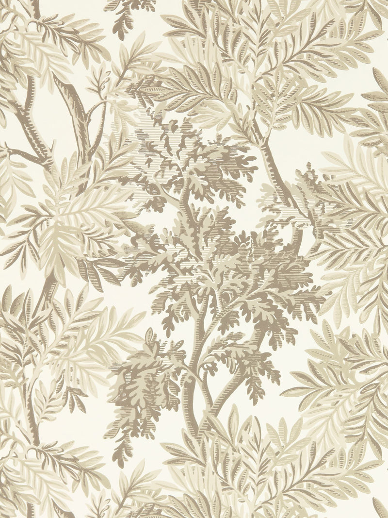 Sanderson wallpaper sample Natural Tapestry Trees A4, imported from the UK