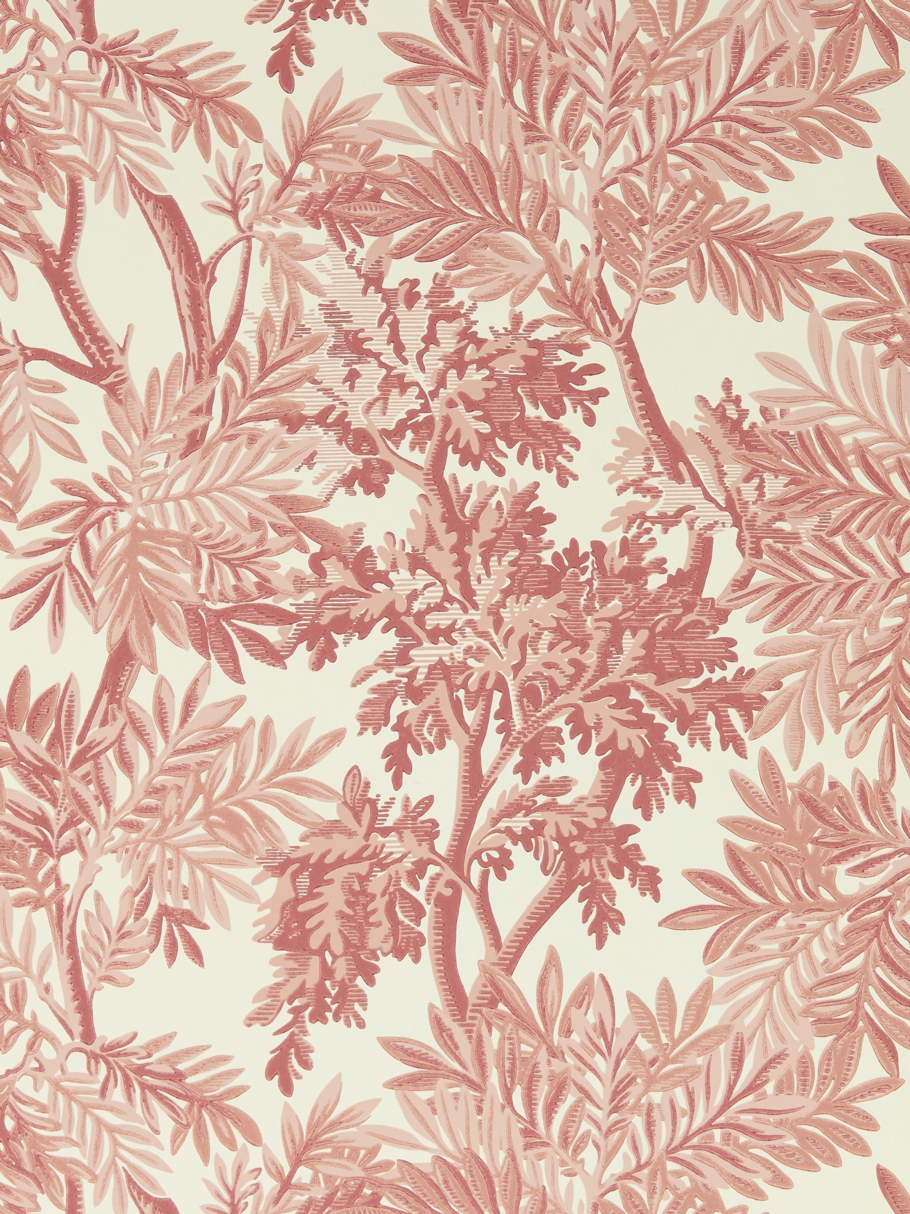 Sanderson red Tapestry Trees wallpaper sample A4, UK version