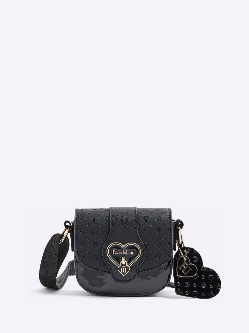 River Island black girls monogram heartlock bag, imported from the UK