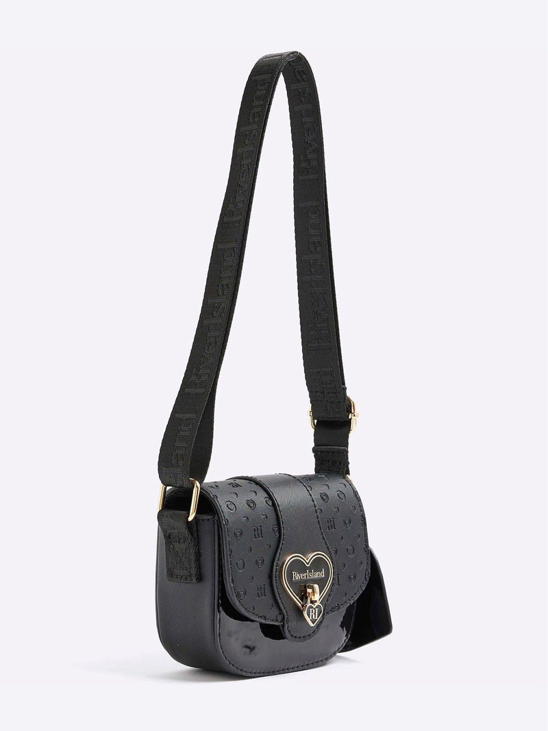 River Island black girls monogram heartlock bag, imported from the UK