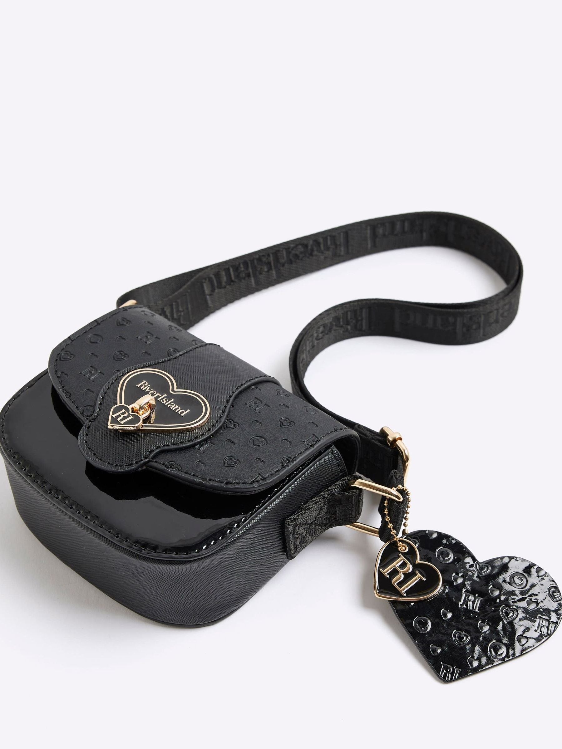 River Island black girls monogram heartlock bag, imported from the UK