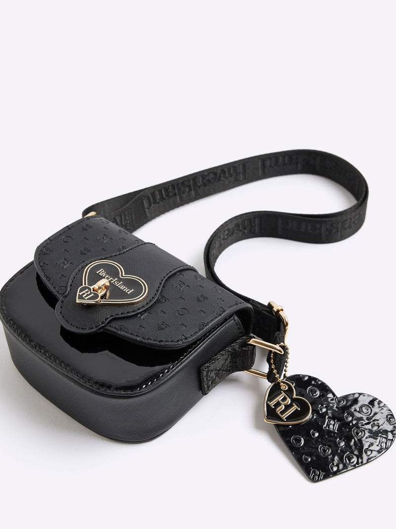 River Island black girls monogram heartlock bag, imported from the UK