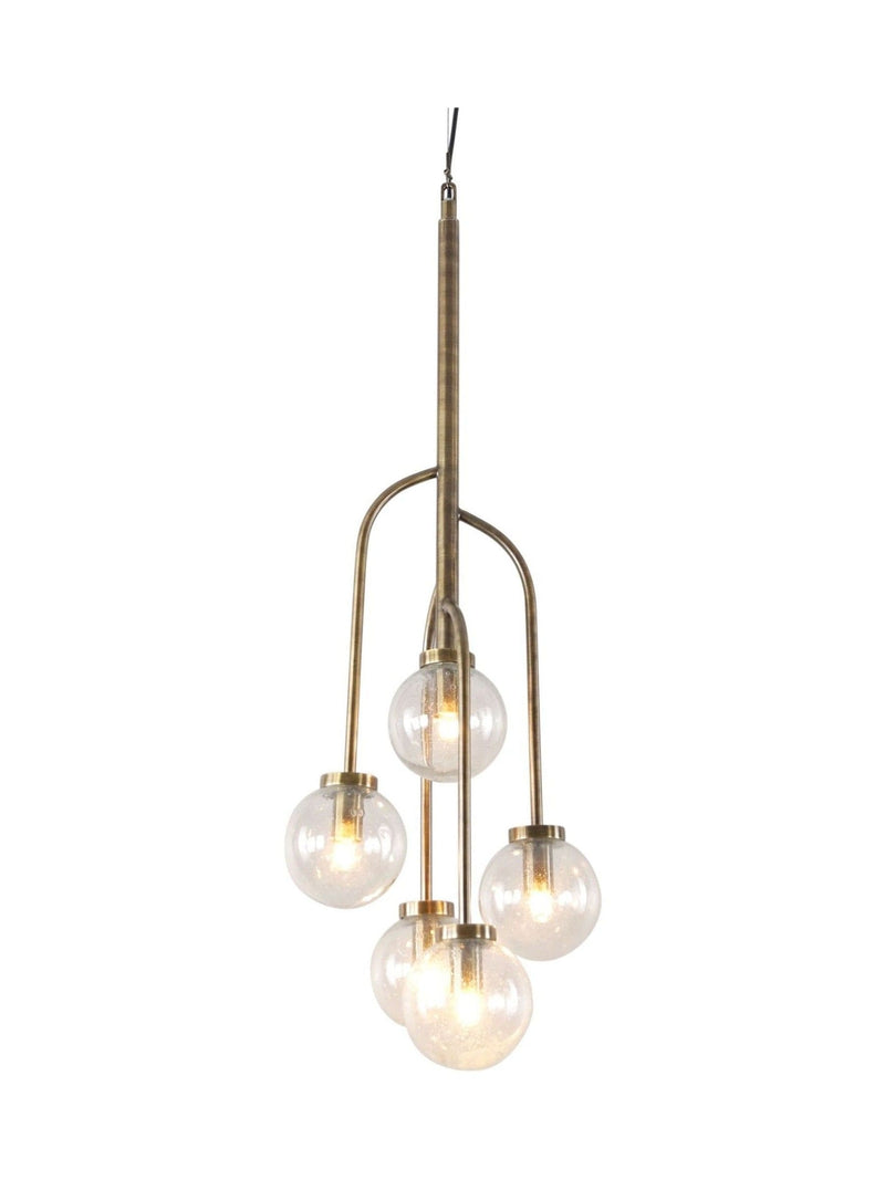 Libra Interiors brass Wellesley pendant with five glass globes, UK version