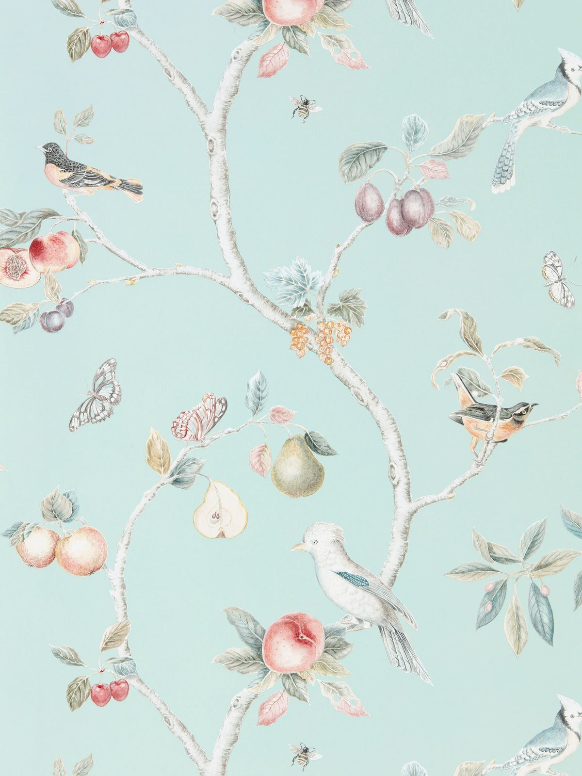 Sanderson Blue Fruit Aviary Country Woodland Wallpaper 10M