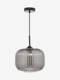 Dar Lighting pendant ceiling light matt black smoked ribbed glass, imported from the UK