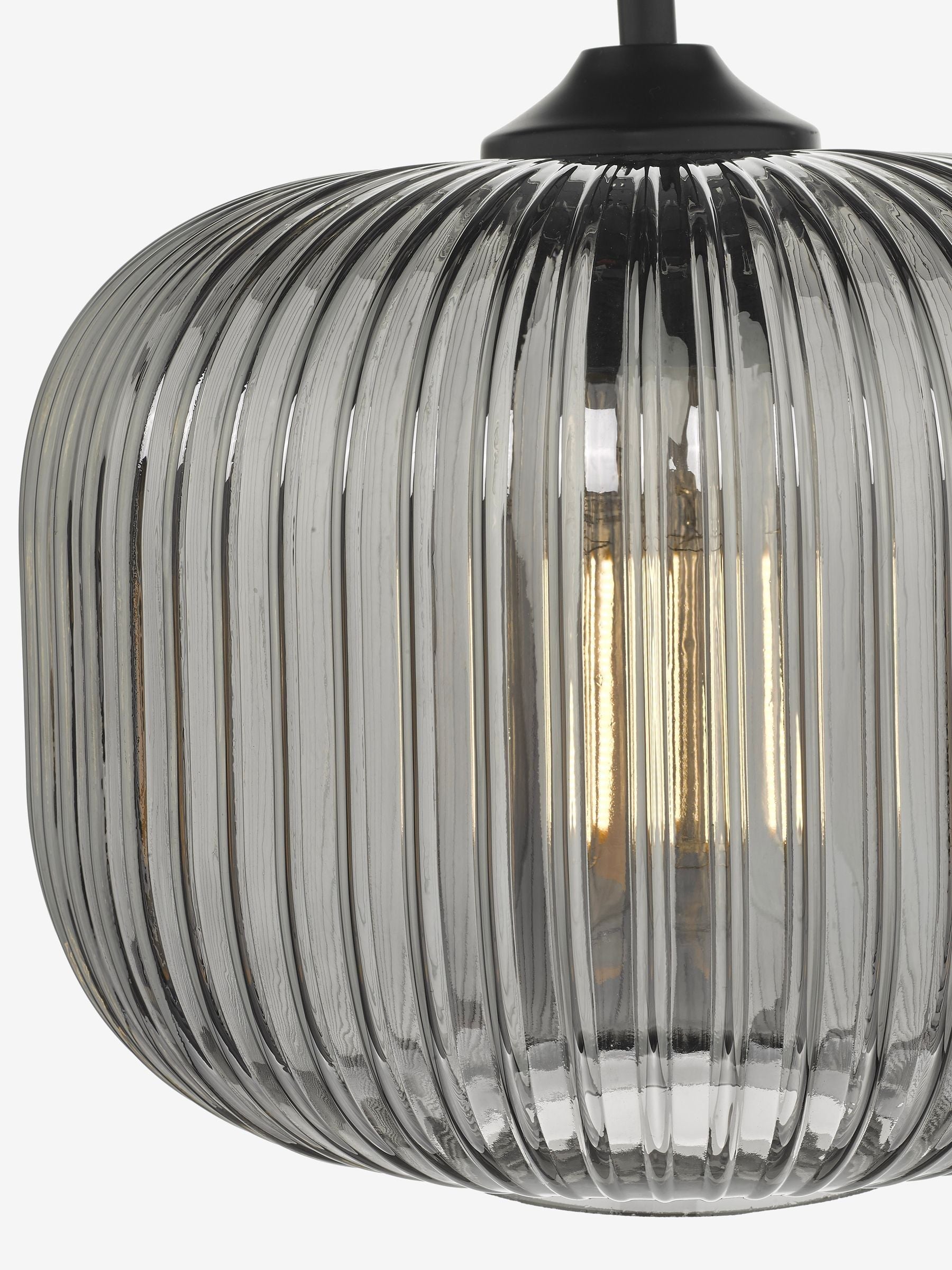 Dar Lighting pendant ceiling light matt black smoked ribbed glass, imported from the UK