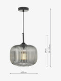 Dar Lighting pendant ceiling light matt black smoked ribbed glass, imported from the UK