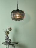 Dar Lighting pendant ceiling light matt black smoked ribbed glass, imported from the UK