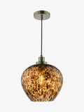 Dar Leandra pendant light amber glass antique brass, UK version