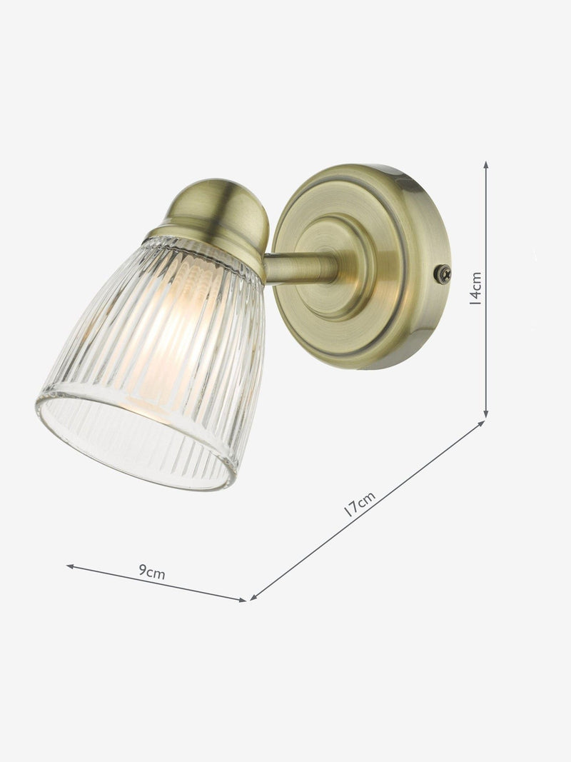 Dar Lighting Cedric wall light antique brass ribbed glass - British product