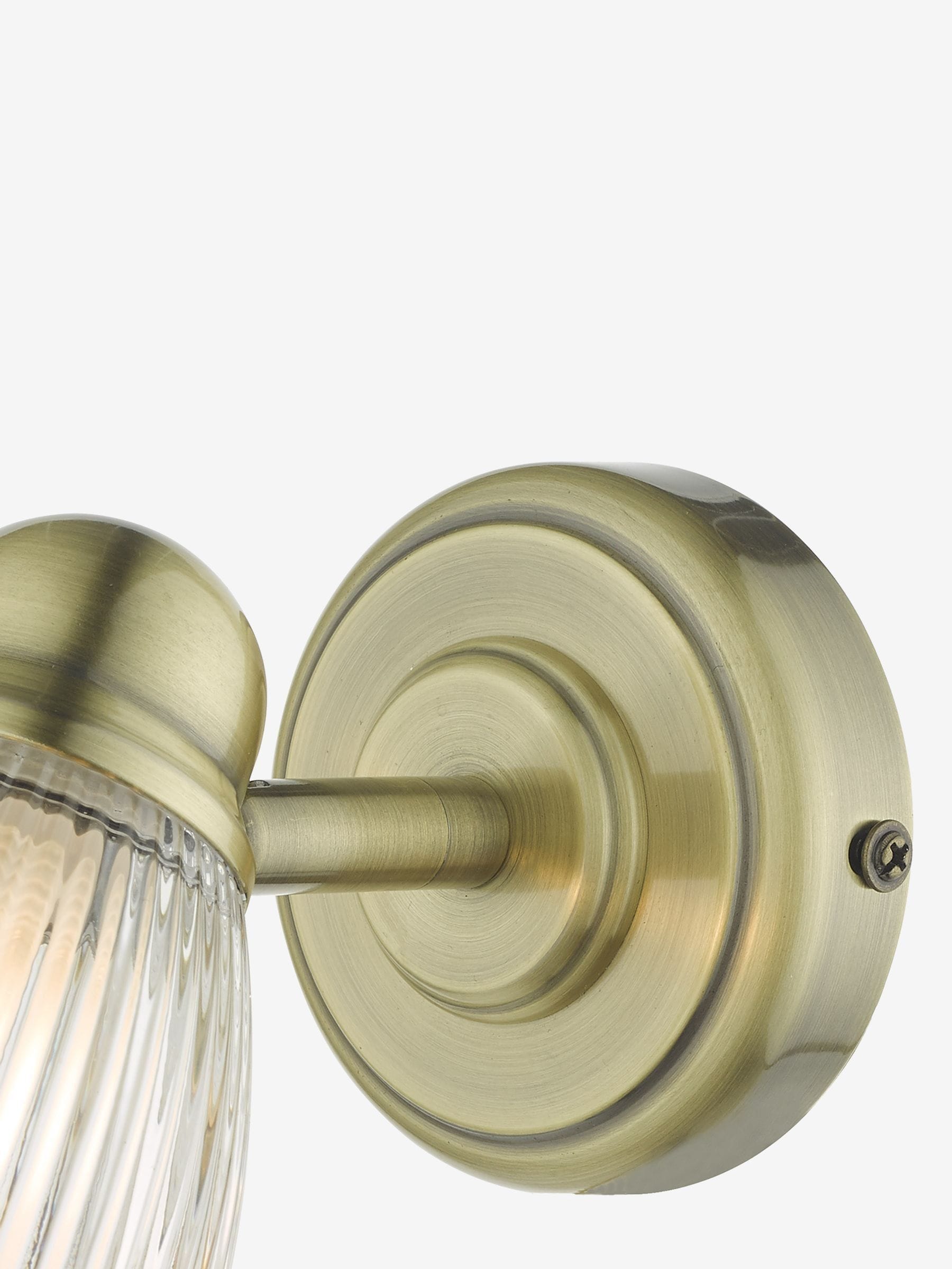 Dar Lighting Cedric wall light antique brass ribbed glass - British product