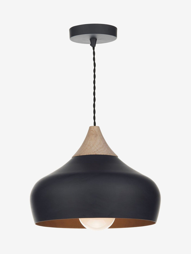 Dar Lighting Gaucho pendant light 32cm matt black natural wood (British brand)