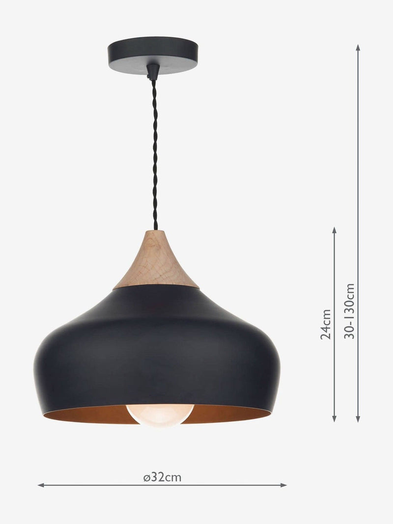 Dar Lighting Gaucho pendant light 32cm matt black natural wood (British brand)