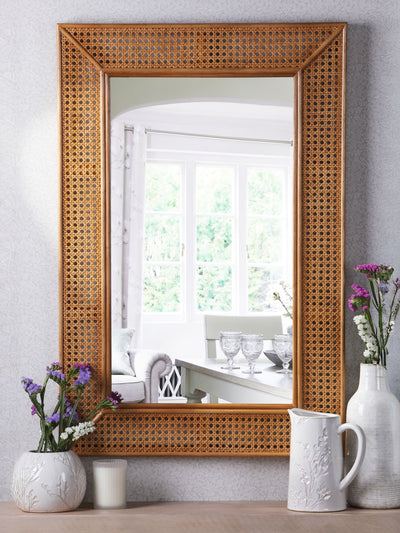 Next Laura Ashley Brown Bayden Rattan Rectangle Mirror 91cm x 61cm- Buy online at McGrocer