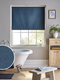 Blue Navy Ready Made Printed Texture Moisture Resistant Roller Blinds