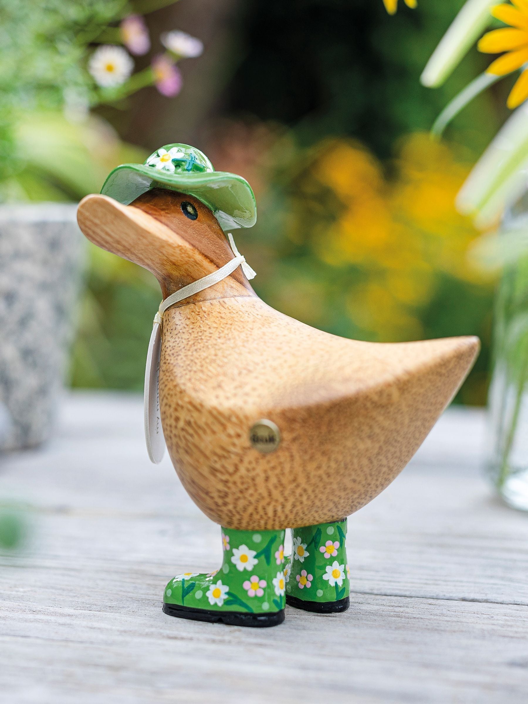 DCUK Blue Floral Hat and Boots Ducky Wooden Ornament