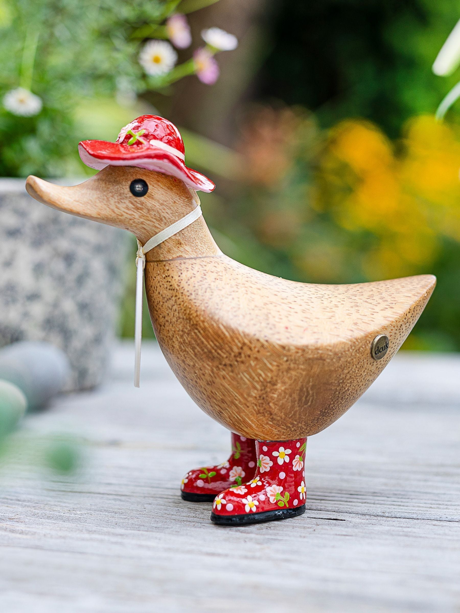 DCUK Blue Floral Hat and Boots Ducky Wooden Ornament