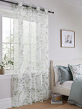 Sage Green Isla Floral Printed Eyelet Unlined Sheer Panel Voile Curtains
