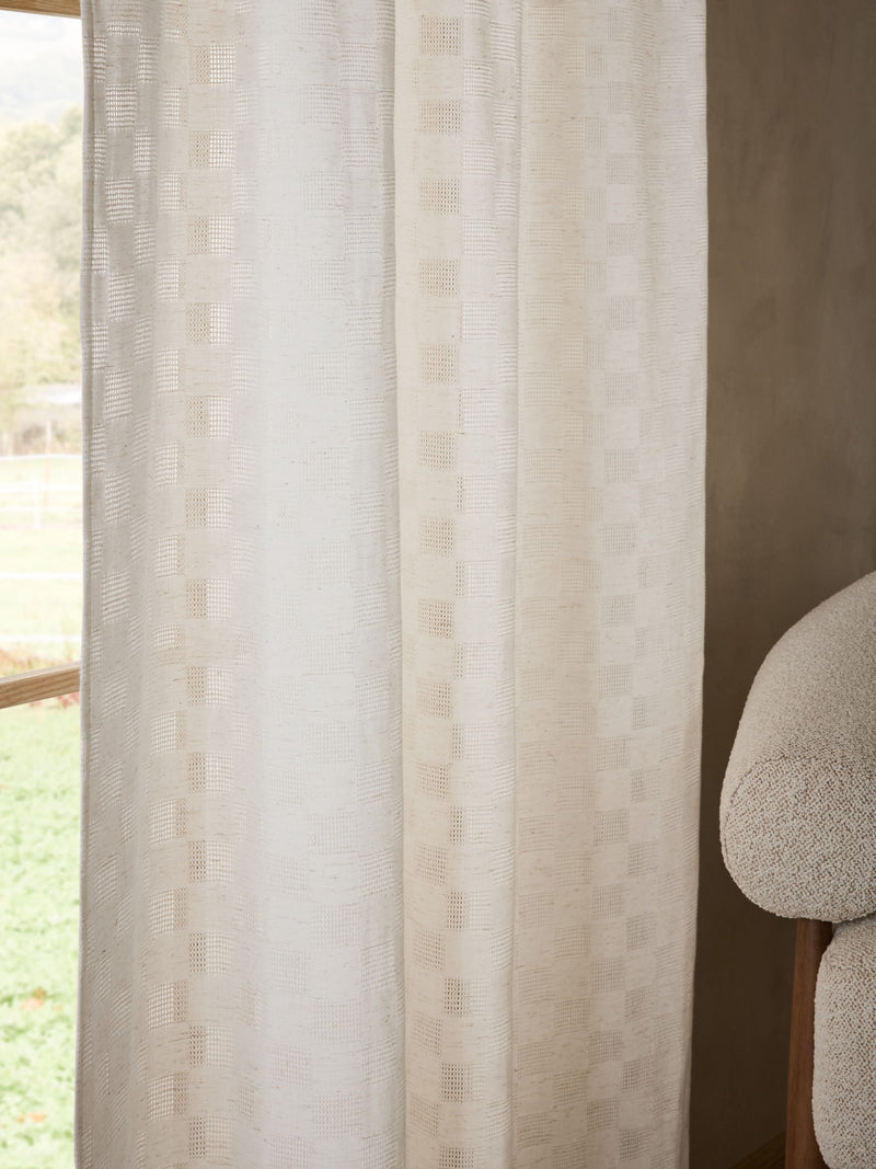 Checkerboard voile curtain panel slot top, imported from the UK