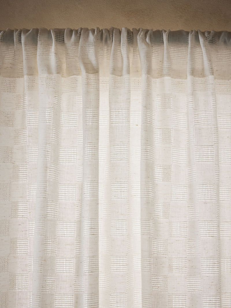 Checkerboard voile curtain panel slot top, imported from the UK