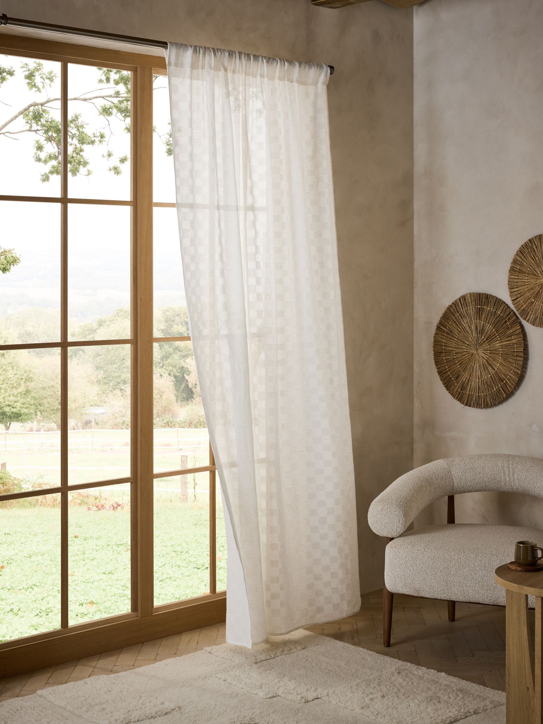 Checkerboard voile curtain panel slot top, imported from the UK
