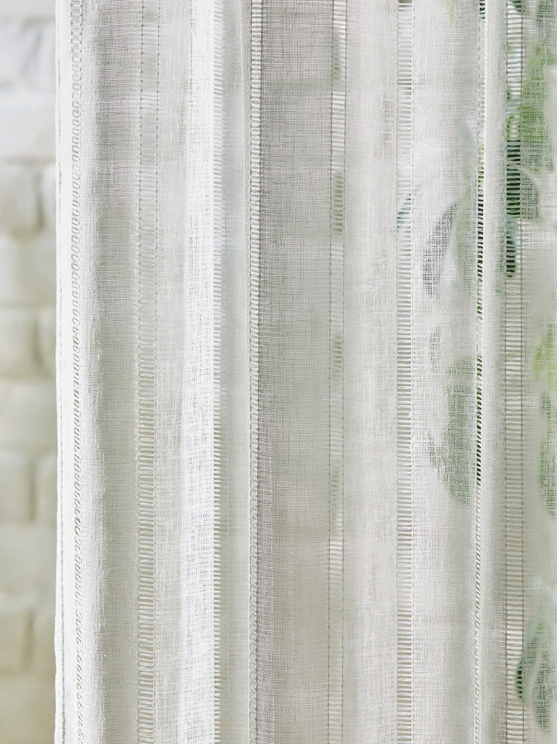 White ladder stitch voile panel sheer curtain imported from the UK