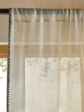 Natural voile sheer curtain panel with blanket stitch edge, UK version