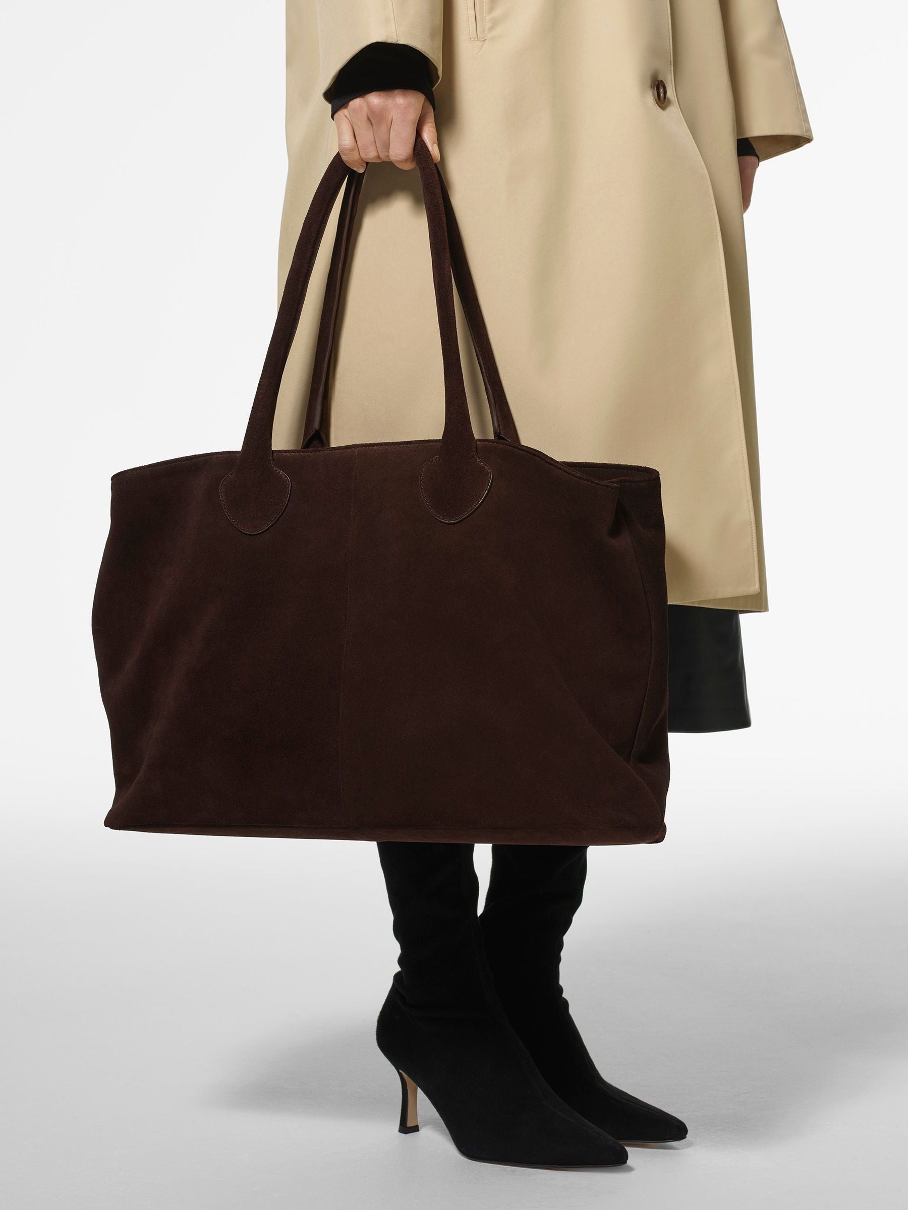 Whistles Leandra chocolate suede tote bag, UK version