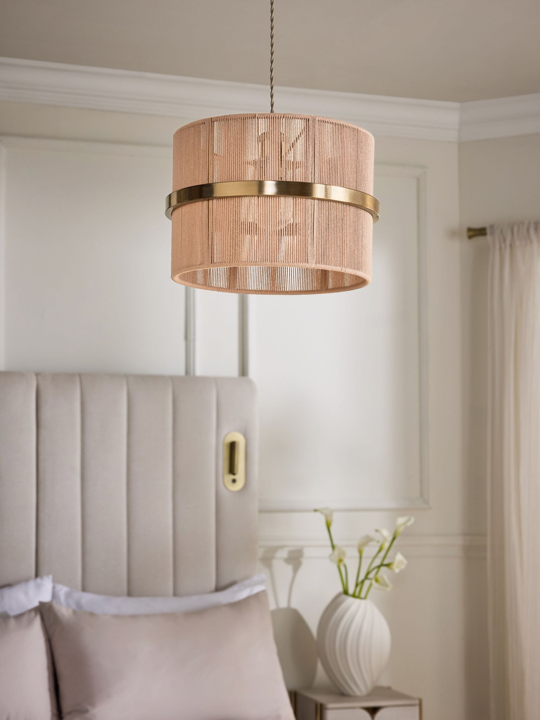 Pink Helmdon small ceiling light with string shades - British product