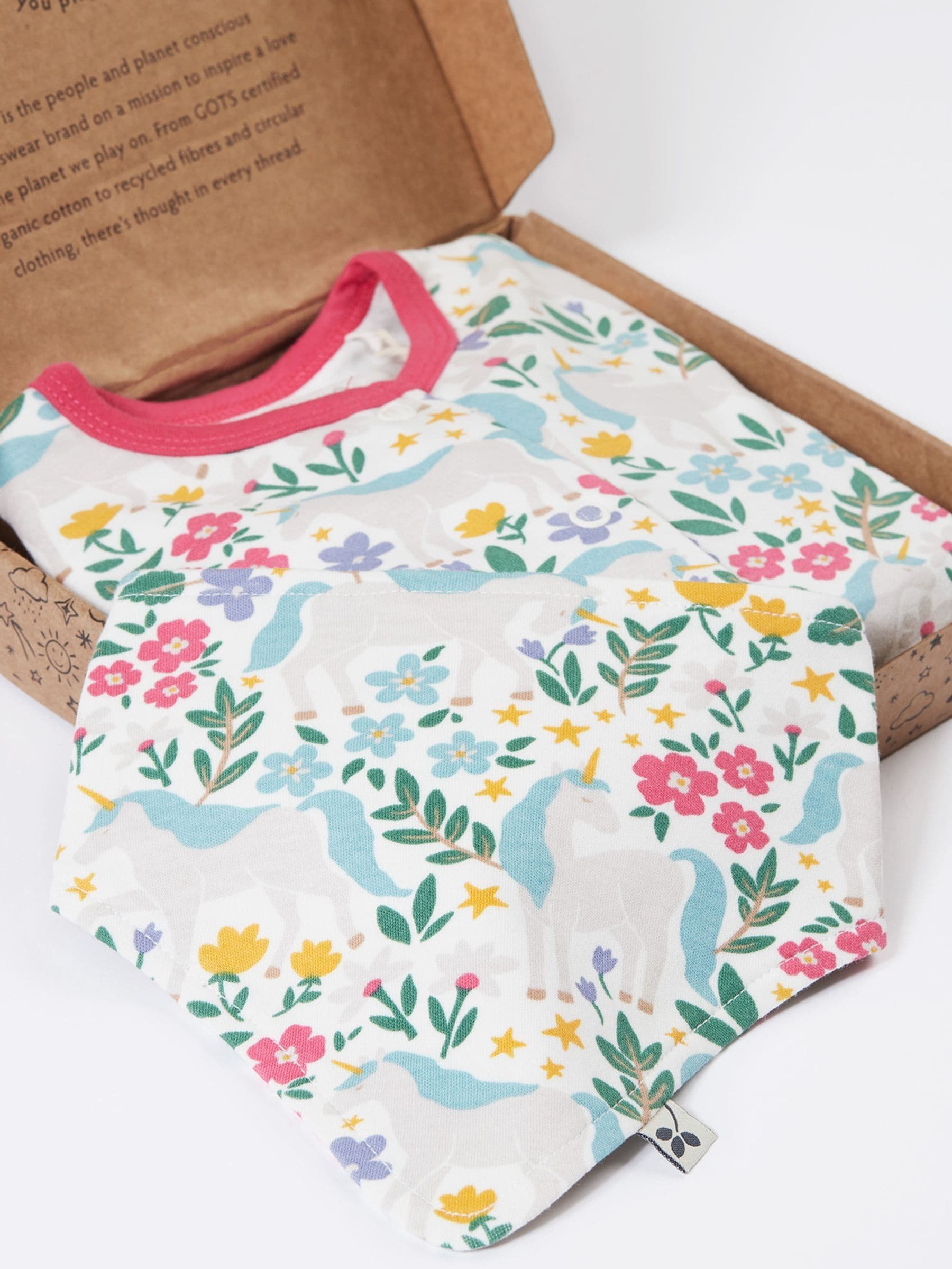 Frugi White Unicorn Forest baby gift set, imported from the UK