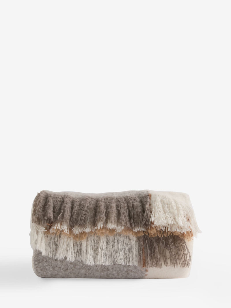 Cosy check throw natural colour with fringe edge - British product
