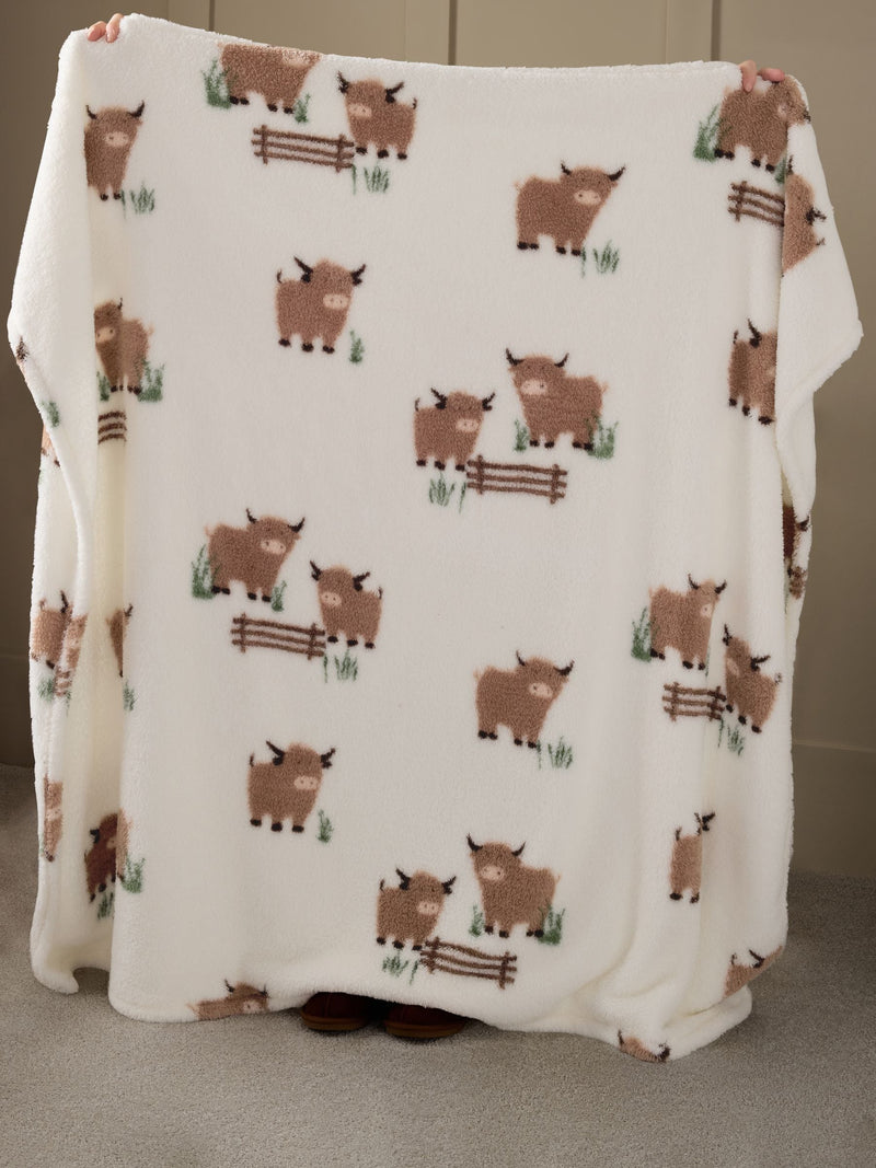 Natural Hamish Highland Cow fleece throw - British product