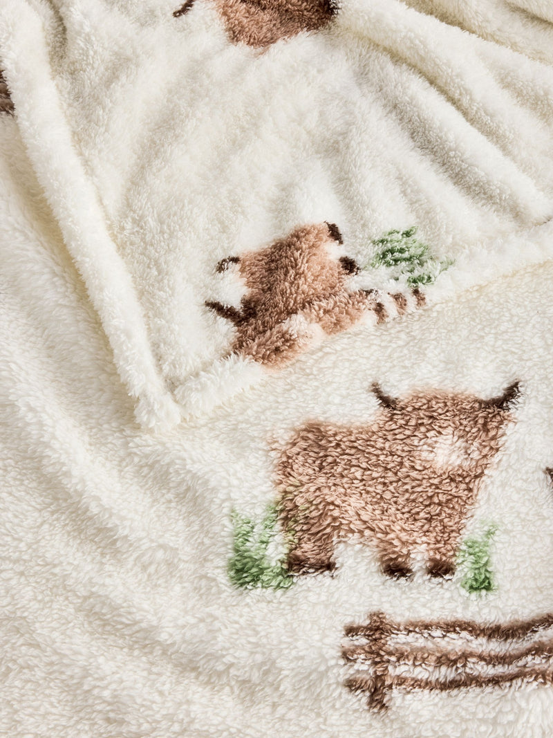 Natural Hamish Highland Cow fleece throw - British product