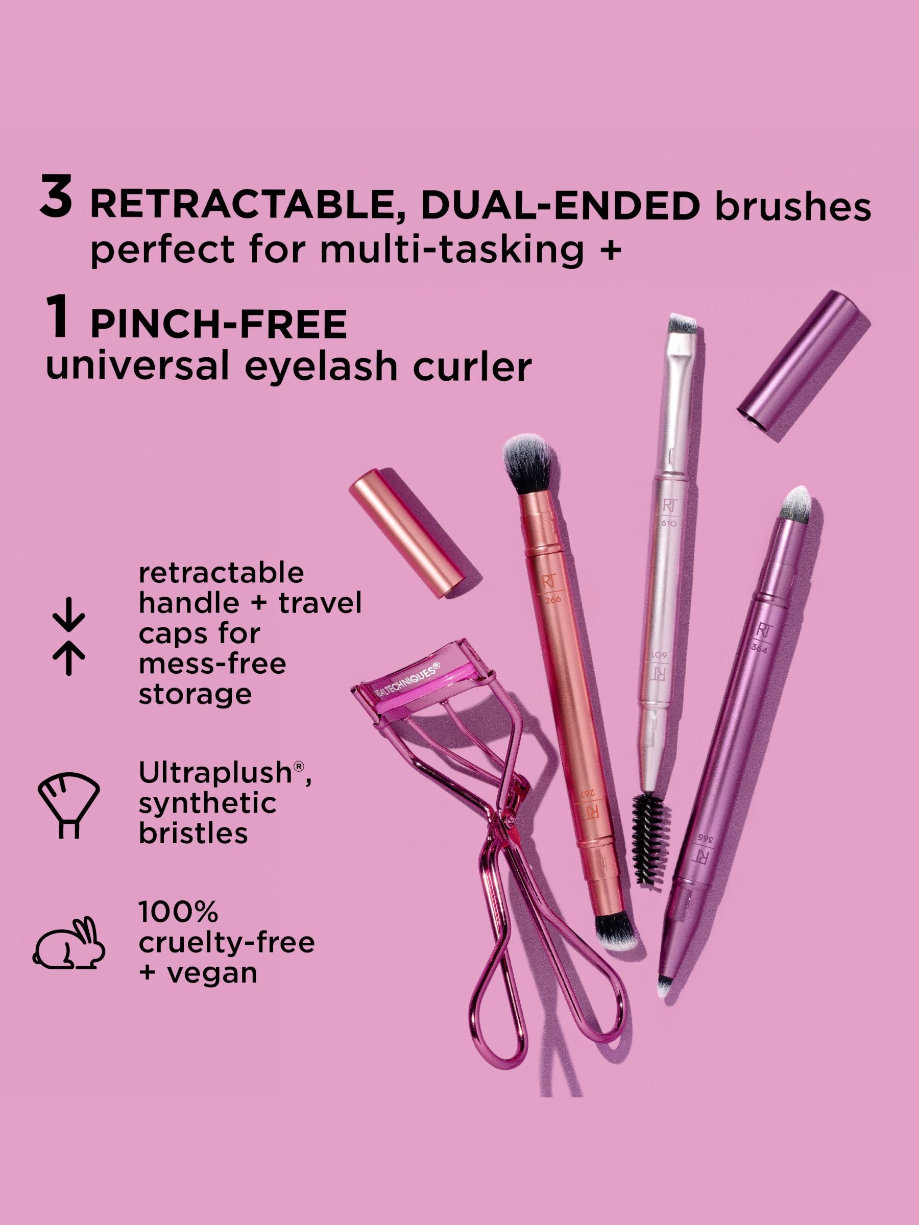 Real Techniques makeup brush and eyelash curler set, imported from the UK