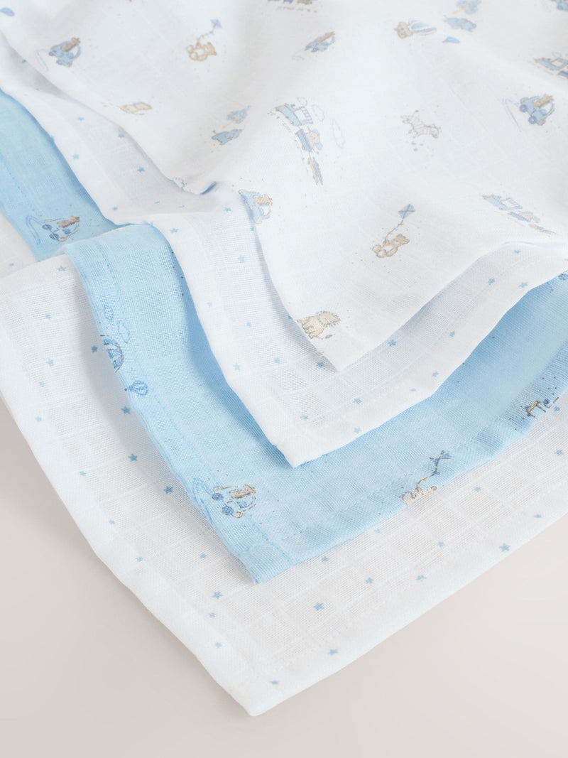 Blue baby muslin cloths 4 pack pure cotton (British brand)