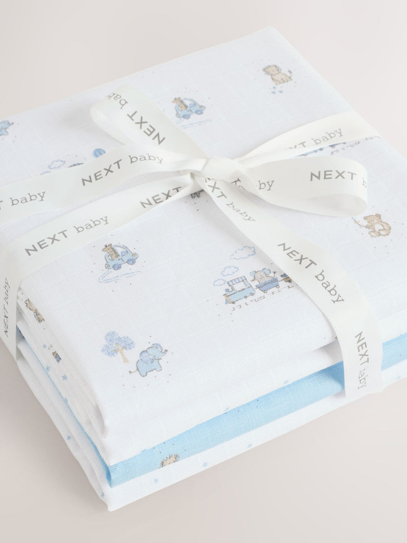 Blue baby muslin cloths 4 pack pure cotton (British brand)