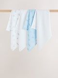 Blue baby muslin cloths 4 pack pure cotton (British brand)