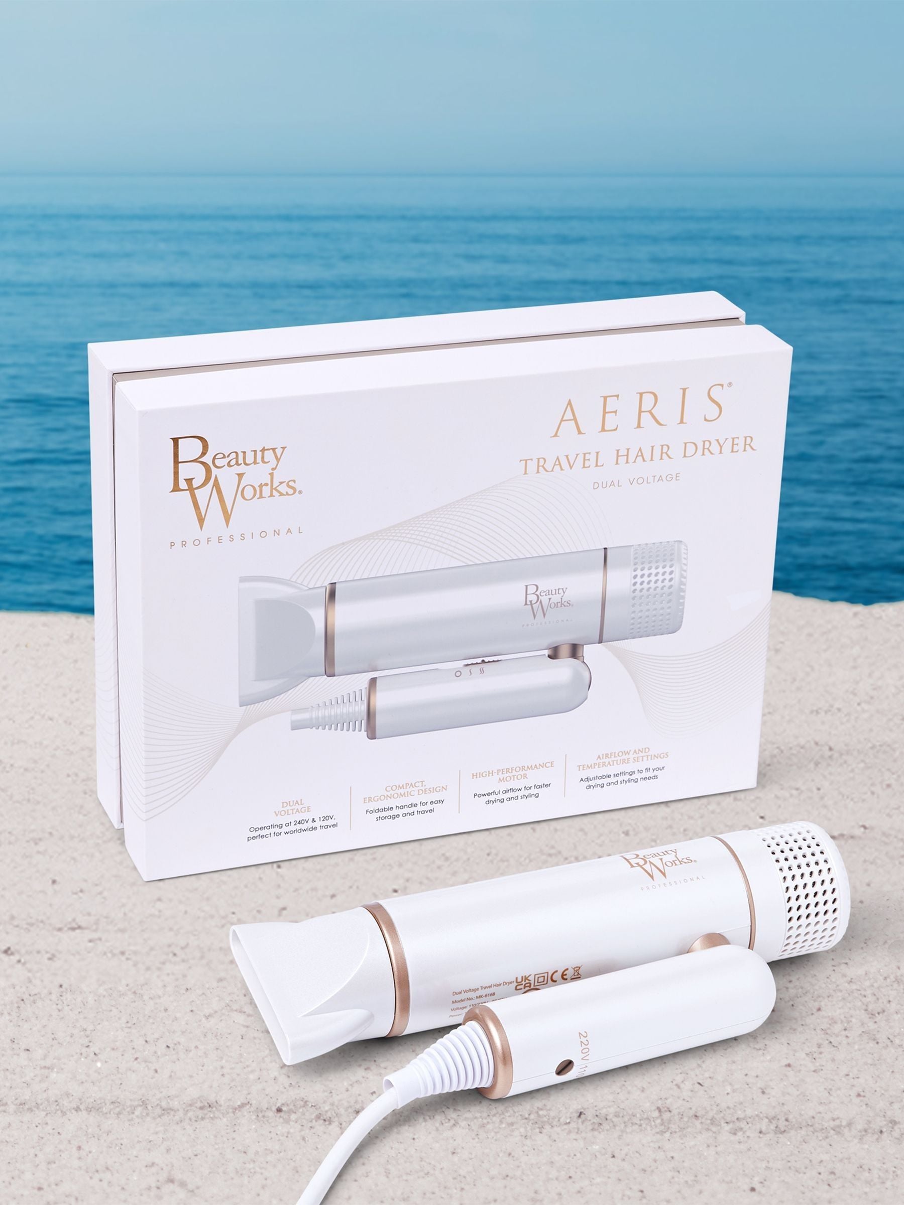 Beauty Works AERIS travel hair dryer compact foldable - British brand