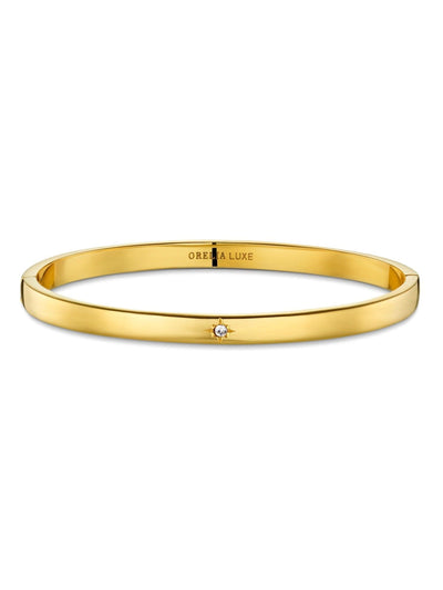 Bracelet jonc articulé avec gravure en cristal, finition dorée étanche