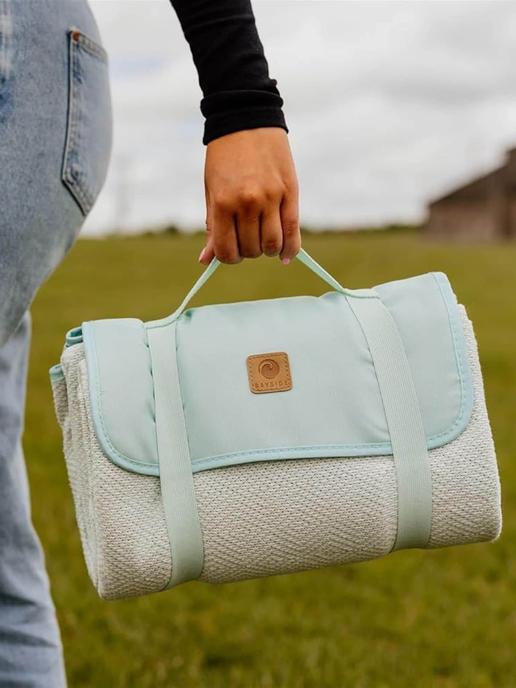 Bayside Mint Tote Shoulder Cooler Bag with Picnic Rug